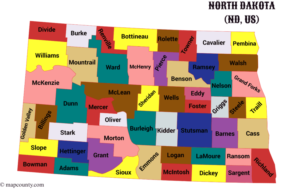Map of North Dakota counties showing cities and towns with a focus on the Wells area near the map's center.